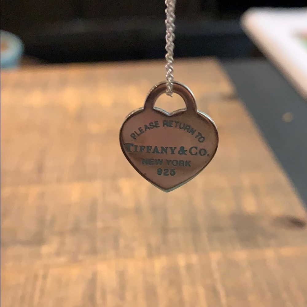 Tiffany heart tag necklace with blue enamel print